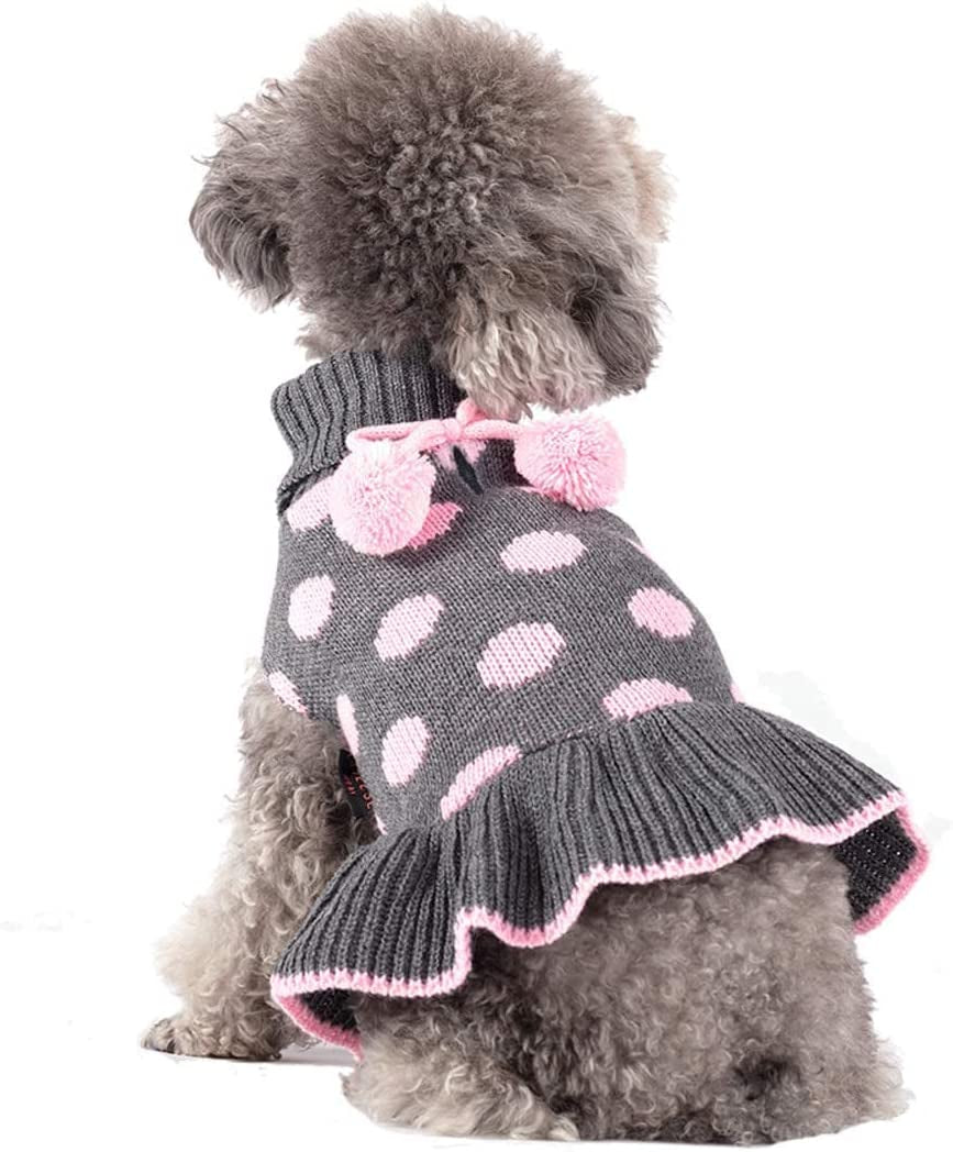 KYEESE Dog Sweaters with Leash Hole for Small Dogs Turtleneck Dog Sweater Dress Polka Dot Knit Pullover Doggie Sweater Warm Pet Sweater Animals & Pet Supplies > Pet Supplies > Dog Supplies > Dog Apparel kyeese   