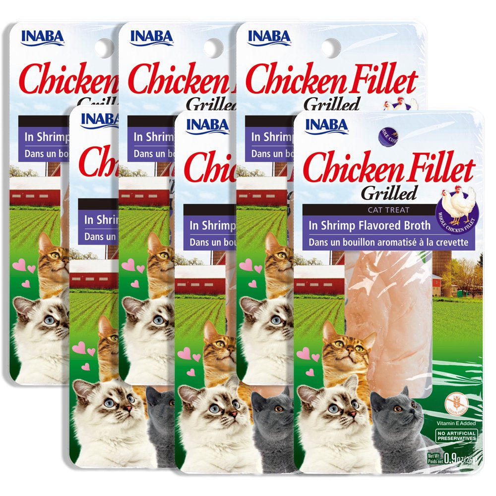 INABA Premium Hand-Cut Grilled Chicken Fillet Cat Treats W Vitamin E, 0.9 Oz, 6-Pack, Scallop Broth