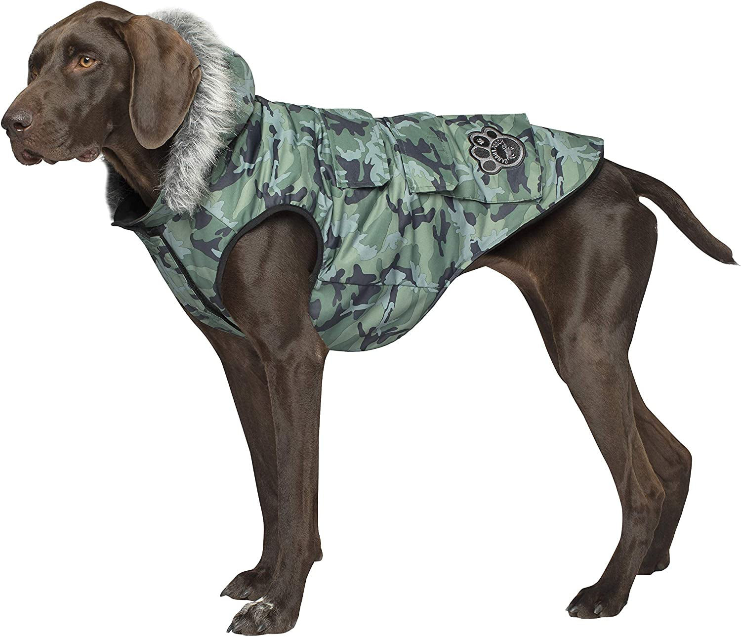 Canada Pooch Dog Winter Vest with Water-Resistent Insulation down Jacket for Warmth Comfortable Winter Dog Coat with Fleece Lining Easy on Velcro Closure for Small Medium Large Dogs - Black/Size 20 Animals & Pet Supplies > Pet Supplies > Dog Supplies > Dog Apparel Canada Pooch Green Camo 20 (19-21" back length) 