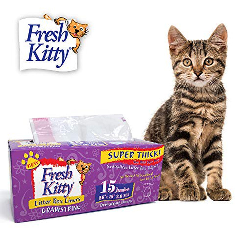 Fresh Kitty Super Thick, Durable, Easy Clean up Jumbo Drawstring Scented Litter Pan Box Liners, Bags for Pet Cats, 15 Ct Animals & Pet Supplies > Pet Supplies > Cat Supplies > Cat Litter Box Liners Fresh Kitty   