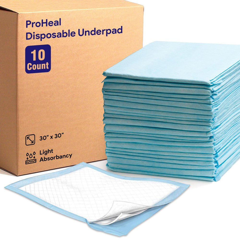 Proheal Disposable Light Absorbent Underpads (100 Pack) 30" X 30", Incontinence Chux Bed Pads Animals & Pet Supplies > Pet Supplies > Dog Supplies > Dog Diaper Pads & Liners ProHeal 10  