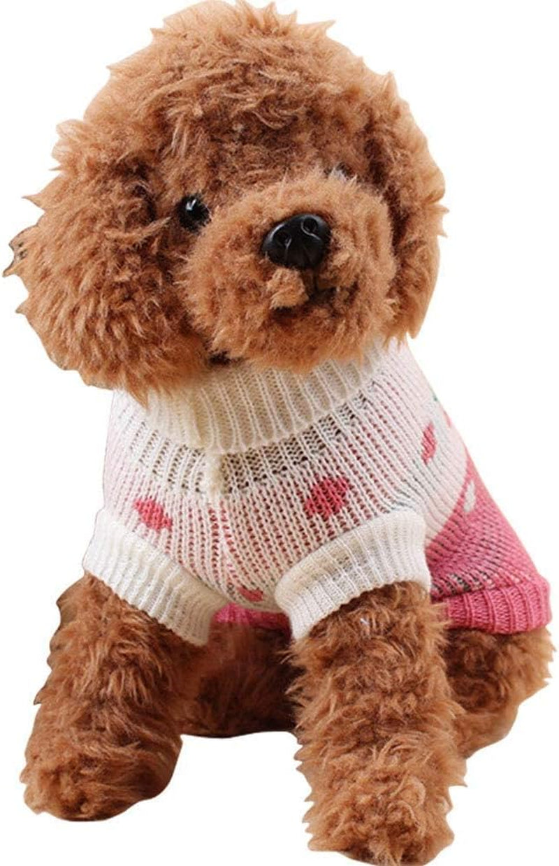 CHBORCHICEN Pet Dog Sweaters Classic Knitwear Turtleneck Winter Warm Puppy Clothing Cute Strawberry and Heart Doggie Sweater (Pink, Small) Animals & Pet Supplies > Pet Supplies > Dog Supplies > Dog Apparel CHBORCHICEN   