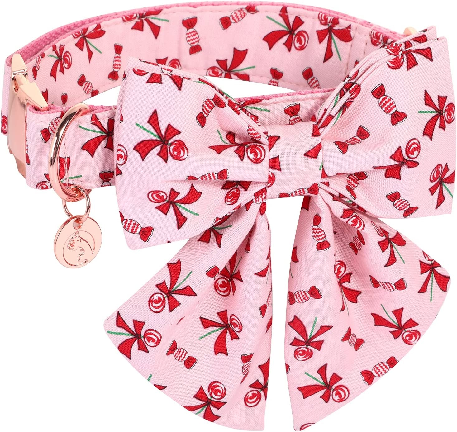 DOGWONG Cotton Dog Collar with Bowtie Summer Leaf Pink Pet Collar for Large Small Medium Dog Animals & Pet Supplies > Pet Supplies > Dog Supplies > Dog Apparel DOGWONG A: Pink Candy L 