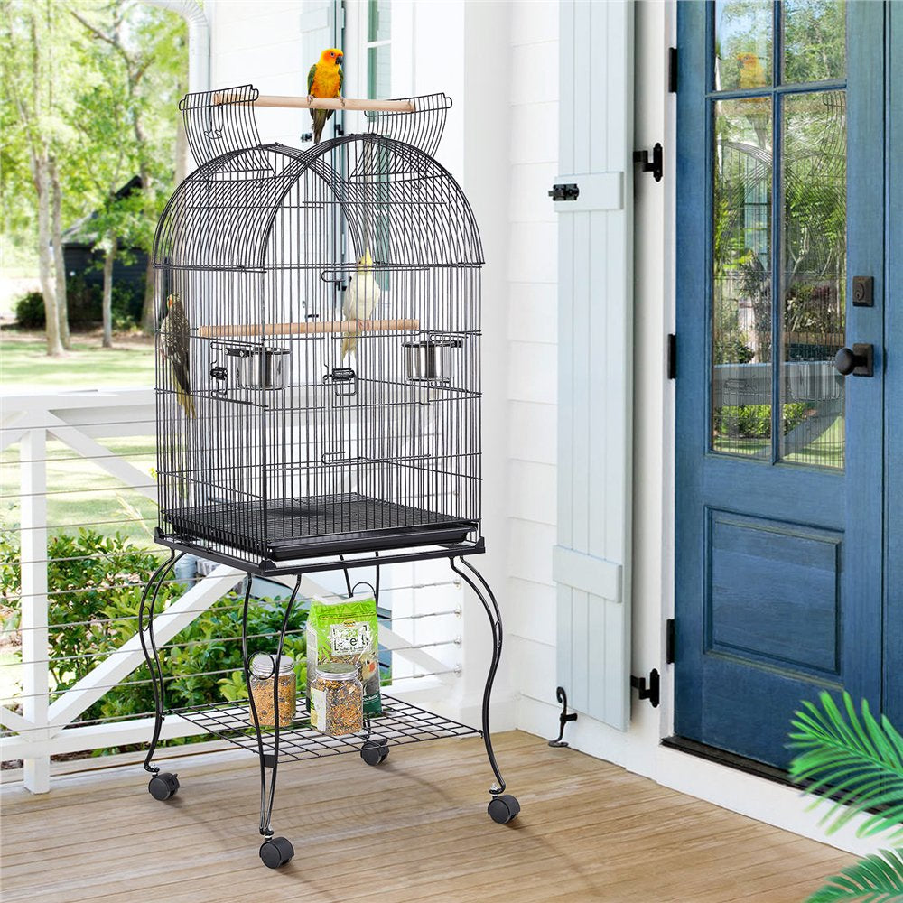 Topeakmart 59'' H Open Top Metal Bird Cage Rolling Parrot Cage with Stand for Small Birds Parakeet Lovebirds Cockatiel Canary Black Animals & Pet Supplies > Pet Supplies > Bird Supplies > Bird Cages & Stands Topeakmart   