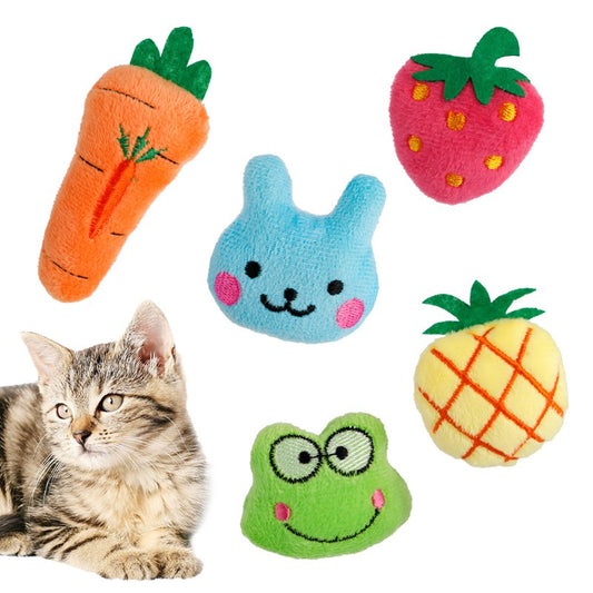 Stmelody 5 Pcs Catnip Toy, Bite Resistant Catnip Toys Cat Chew Toy Catnip Filled Carrot Pineapple Frog Cat Teething Chew Toy Cat Gifts for Cat Lovers