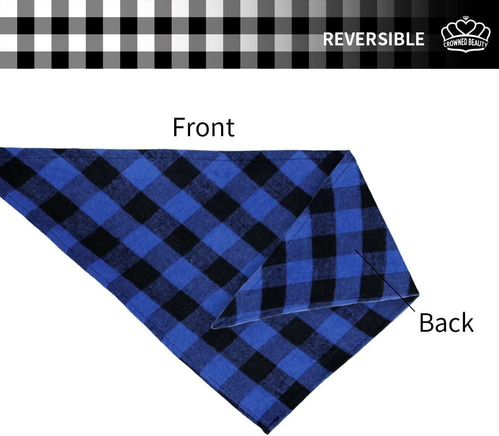 CROWNED BEAUTY Large Dog Bandana for Medium Large Dogs,Blue Black Buffalo Plaid Adjustable Reversible Triangle Cutton Scarves DB18-L Animals & Pet Supplies > Pet Supplies > Dog Supplies > Dog Apparel Crowned Beauty   