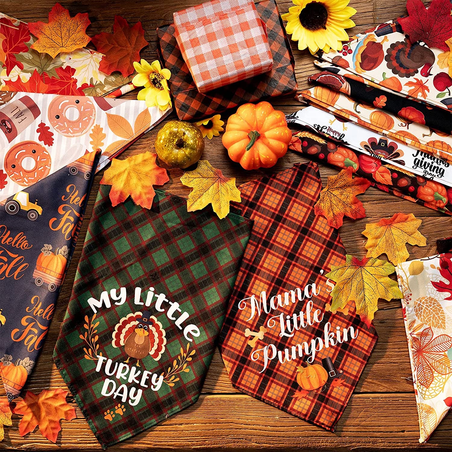 12 Pieces Thanksgiving Pet Bandana Fall Dog Bandanas Dog Fall Clothes Accessories Maple Leaf Pumpkin Patterned Autumn Pet Triangle Scarf Bibs for Large Small Dog Kerchief Cat Pet Fall Outfit Washable Animals & Pet Supplies > Pet Supplies > Dog Supplies > Dog Apparel Xuniea   