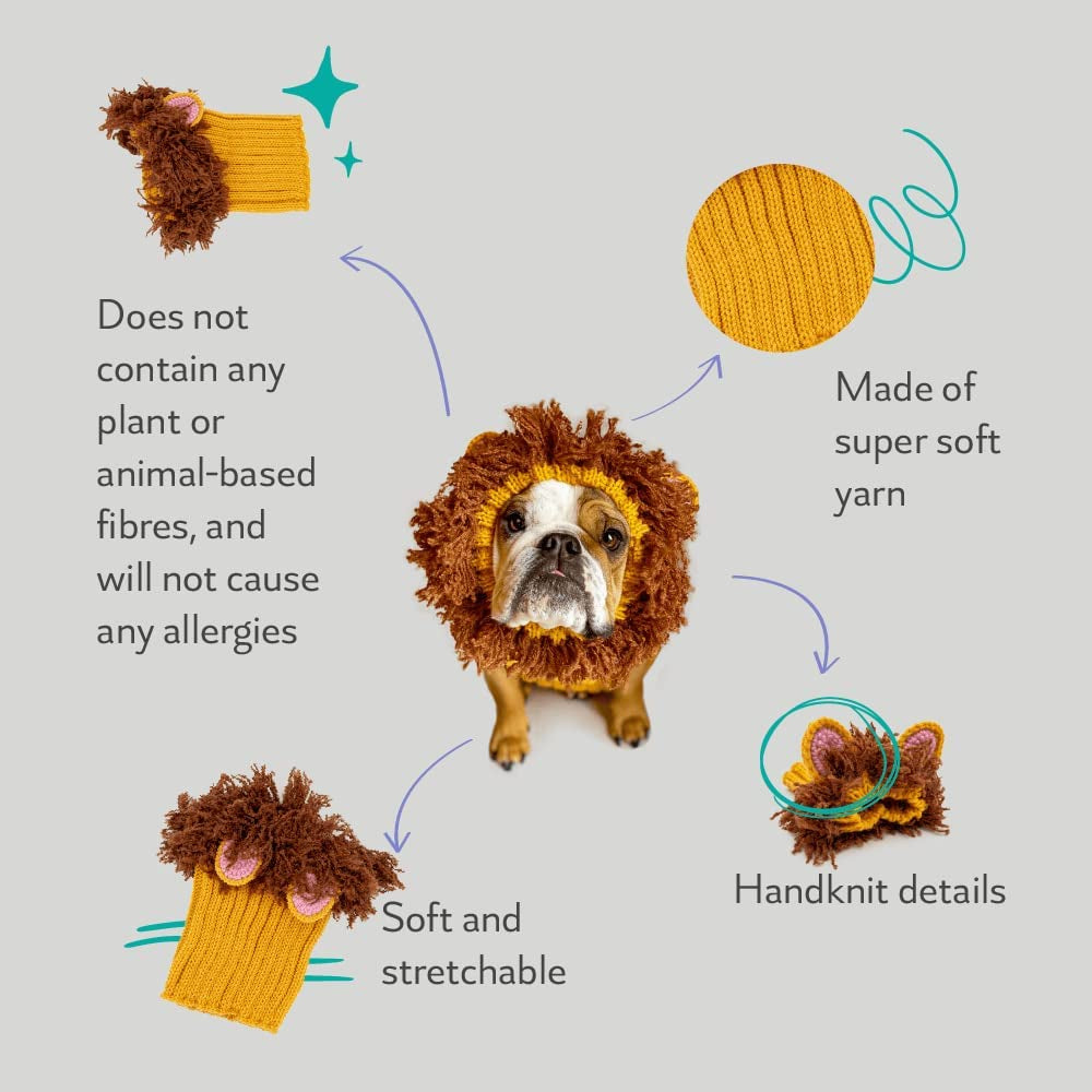 Zoo Snoods Lion Mane Costume for Dogs, Large - Warm No Flap Ear Wrap Hood for Pets, Dog Outfit for Winters, Halloween, Christmas & New Year, Soft Yarn Ear Covers Animals & Pet Supplies > Pet Supplies > Dog Supplies > Dog Apparel Zoo Snoods   