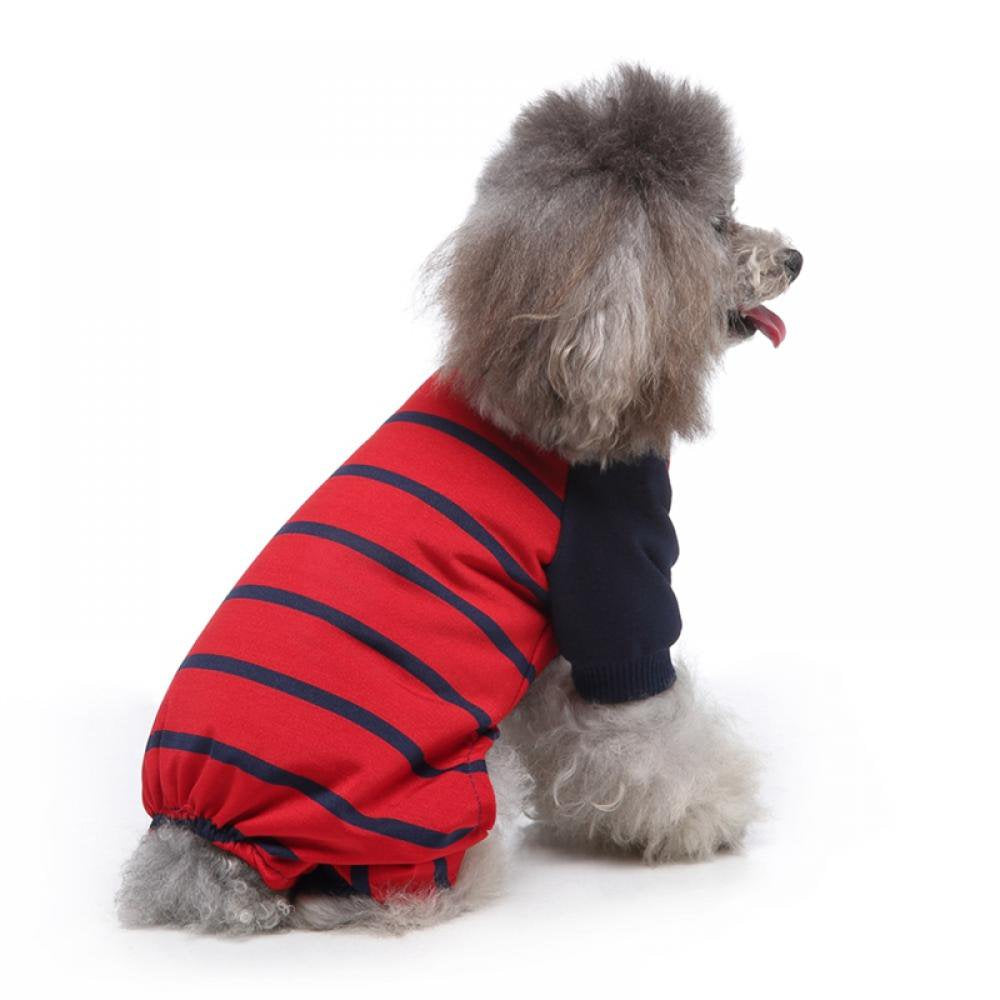 Lemetow Cotton Stripe Pets Dogs 4 Legged Pajamas Homewear Puppy Apparel Jumpsuit Homewear All Seasons Romper Animals & Pet Supplies > Pet Supplies > Dog Supplies > Dog Apparel LEMETOW   