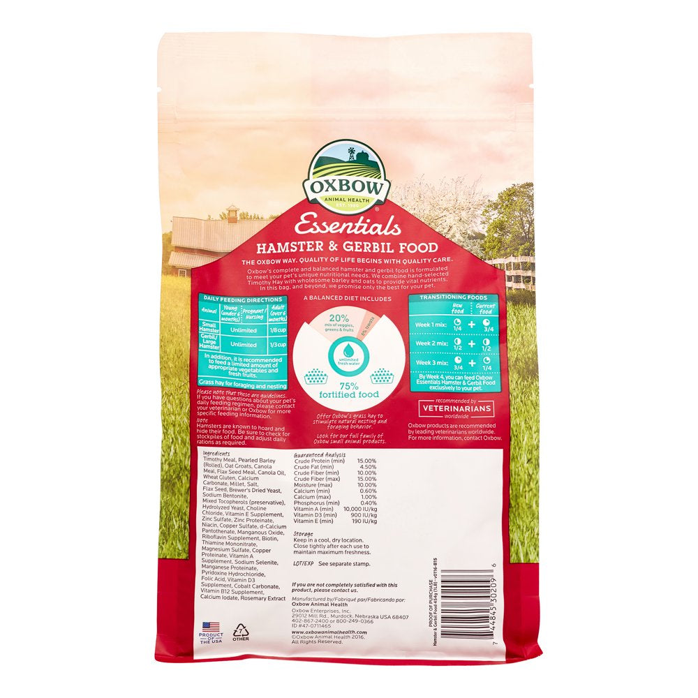 Oxbow Essentials Hamster & Gerbil Dry Small Animal Food, 1 Lb. Animals & Pet Supplies > Pet Supplies > Small Animal Supplies > Small Animal Food Mars Petcare   