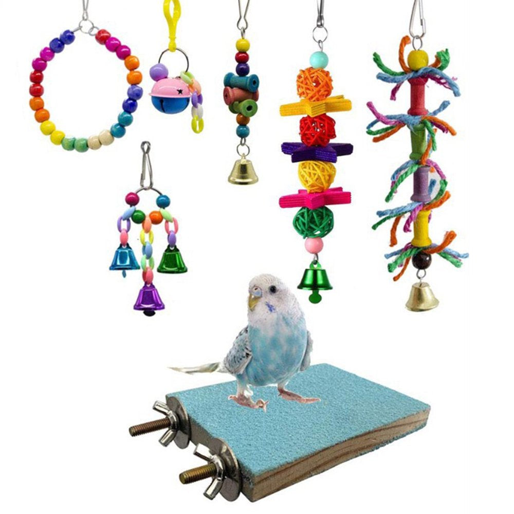 Cheers.Us 8Pcs/Set Bird Parrot Toys Ladders Swing Chewing Toys Hanging Pet Bird Cage Accessories Hammock Swing Toy for Small Parakeets Cockatiels, Lovebirds, Conures, Macaws, Finches Animals & Pet Supplies > Pet Supplies > Bird Supplies > Bird Cage Accessories Cheers.US   