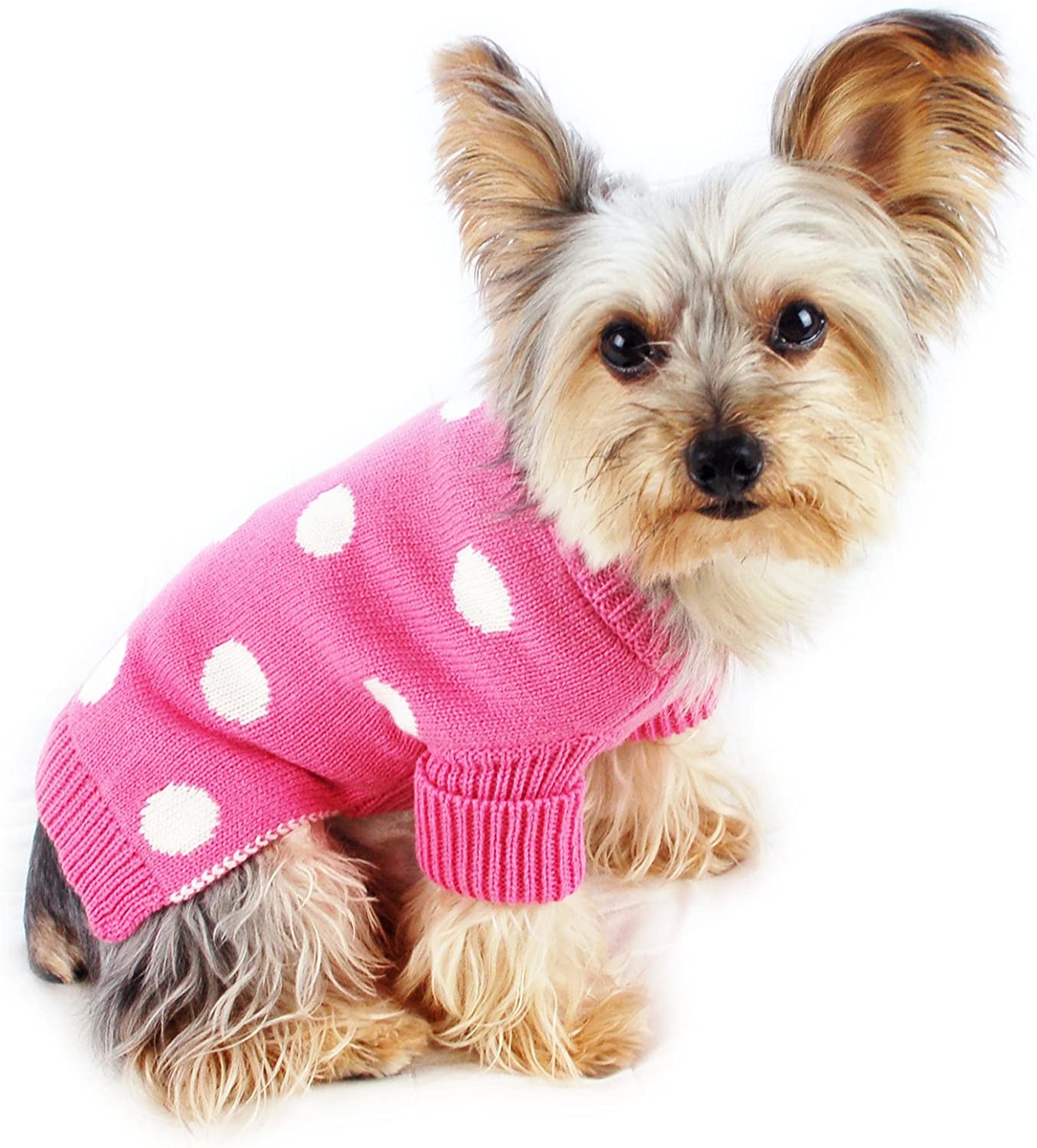 Stinky G Polka Dot Dog Sweater French Pink Size #08 Animals & Pet Supplies > Pet Supplies > Dog Supplies > Dog Apparel Stinky G French Pink #10 (back length 10" chest 13" - 16") 