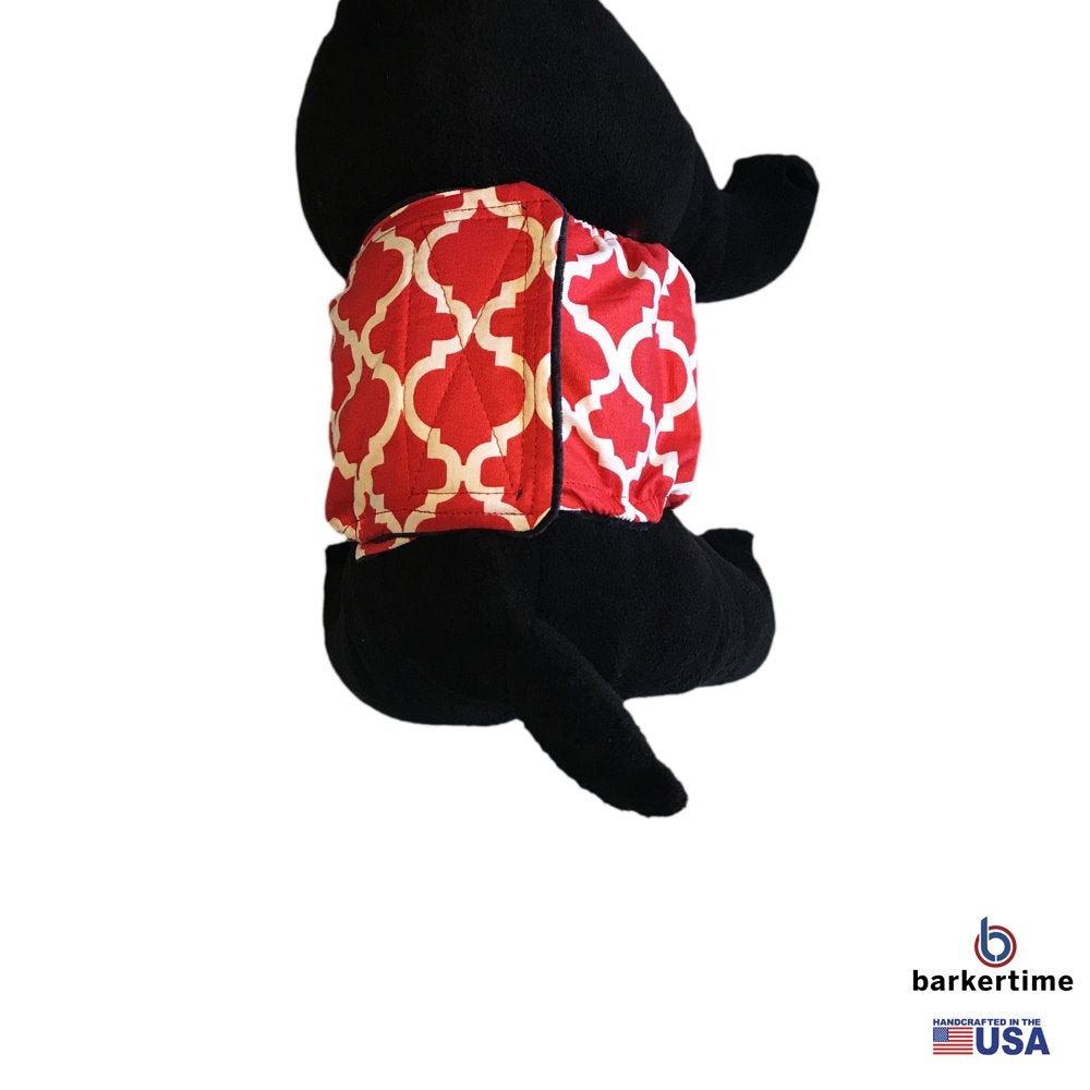 Barkertime White Quatrefoil on Red Washable Dog Belly Band Male Wrap - Made in USA Animals & Pet Supplies > Pet Supplies > Dog Supplies > Dog Diaper Pads & Liners Barkertime   