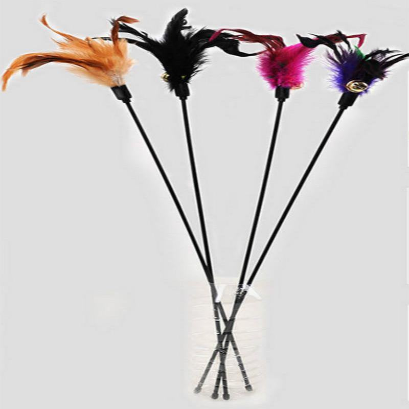 Ecosprial 4Pcs Cat Toys Artificial Feather Teaser Wand Toy with Bell Pet Funny Exerciser Interactive Play Feather Toys Animals & Pet Supplies > Pet Supplies > Cat Supplies > Cat Toys ECOSPRIAL   