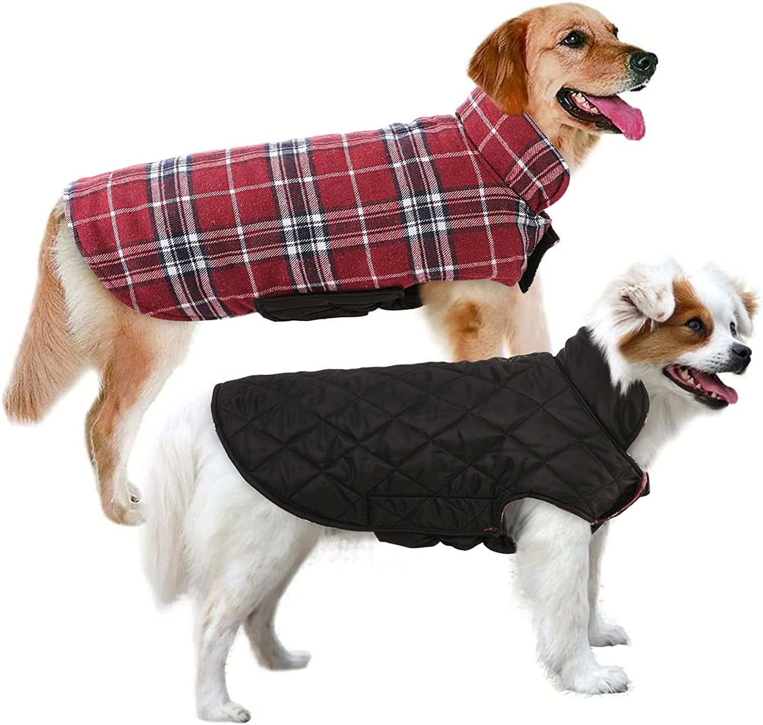 MIGOHI Dog Jackets for Winter Windproof Reversible Dog Coat for Cold Weather British Style Plaid Warm Dog Vest for Small Medium Large Dogs, Green XXL