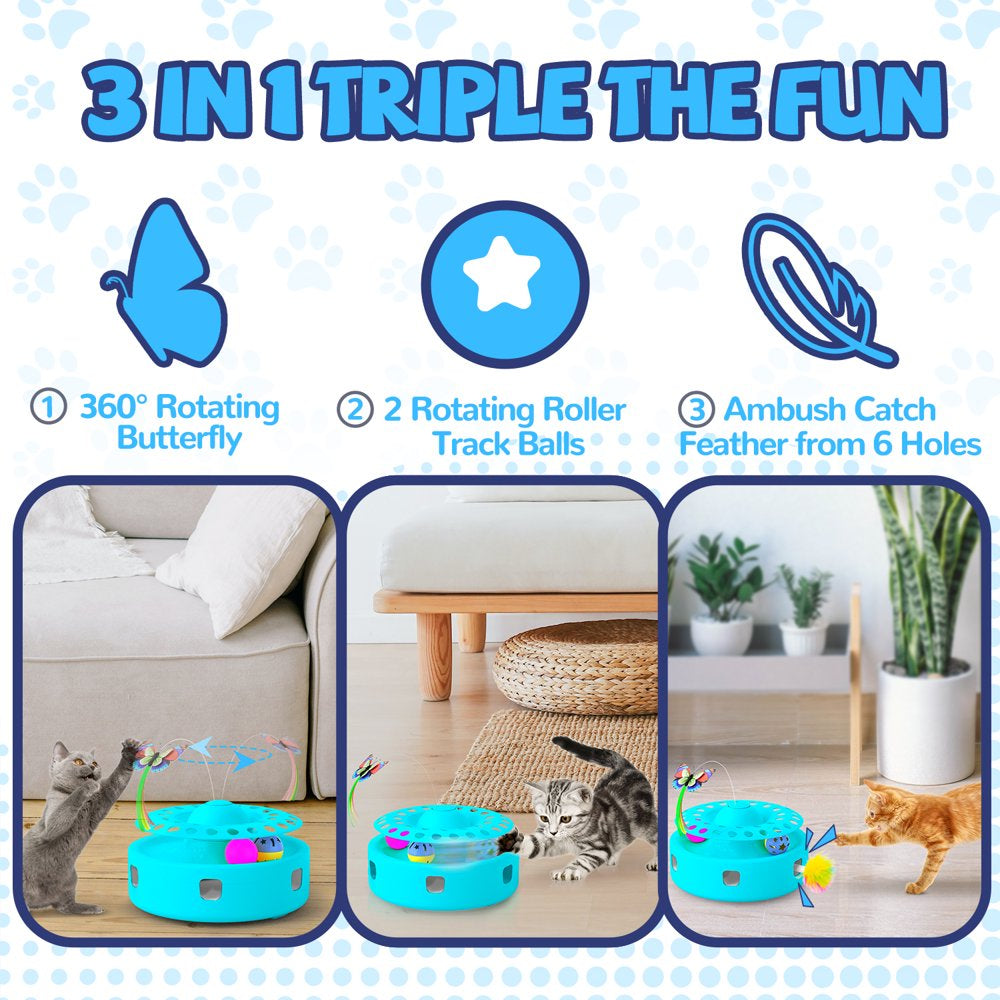 Lexvss 3-In-1 Interactive Cat Toys, Automatic Electronic Rotating Butterfly and Ambush Interactive Feather, 2 Ball Exercise Kitten Indoor Toy Teaser Animals & Pet Supplies > Pet Supplies > Cat Supplies > Cat Toys Lexvss   