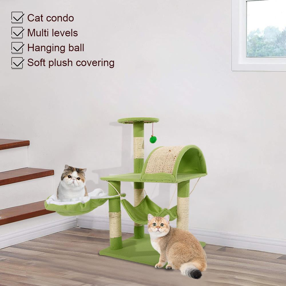 Ubesgoo 32" Cat Tree Tower Sisal Scratcher Condo Pet Furniture Kitten House with Hammock & Toy Green Animals & Pet Supplies > Pet Supplies > Cat Supplies > Cat Furniture KOL PET   