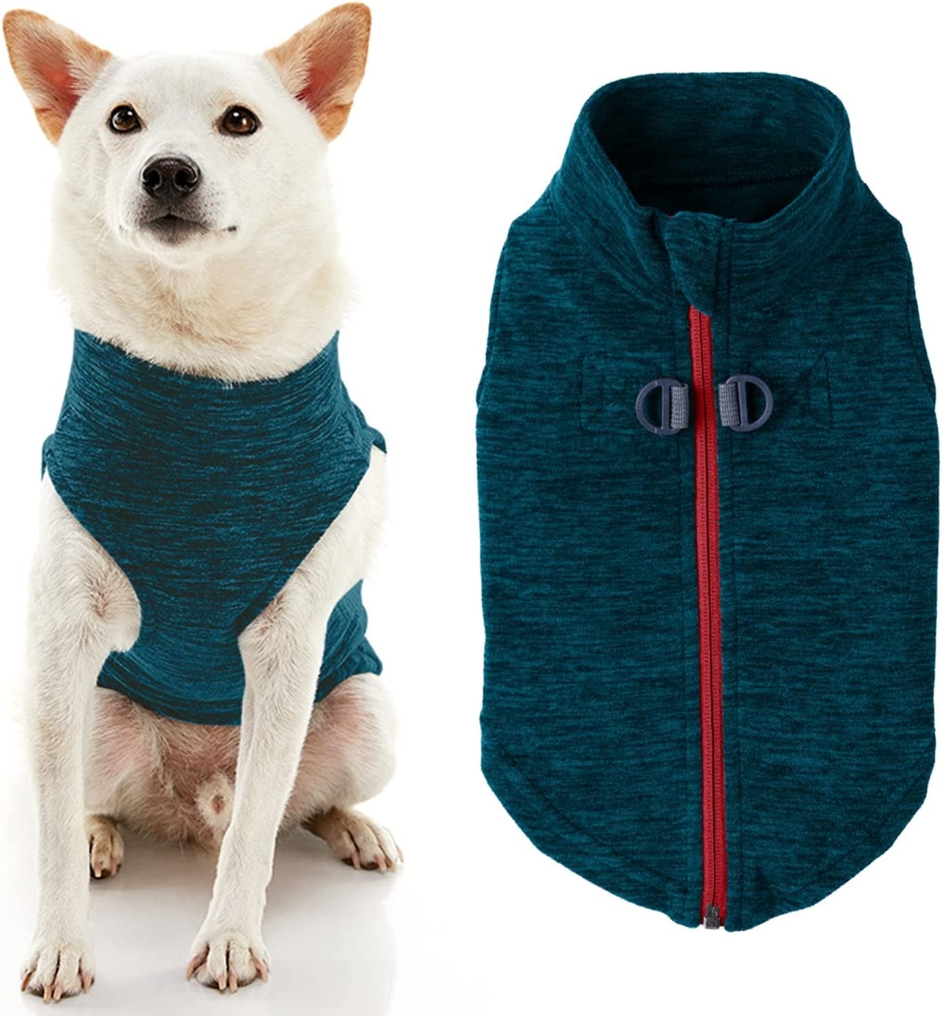 Gooby Zip up Fleece Dog Sweater - Blue, Medium - Warm Pullover Fleece Step-In Dog Jacket with Dual D Ring Leash - Winter Small Dog Sweater - Dog Clothes for Small Dogs Boy and Medium Dogs Animals & Pet Supplies > Pet Supplies > Dog Supplies > Dog Apparel Inafiction USA Turquoise Wash X-Large chest (~22.5") 