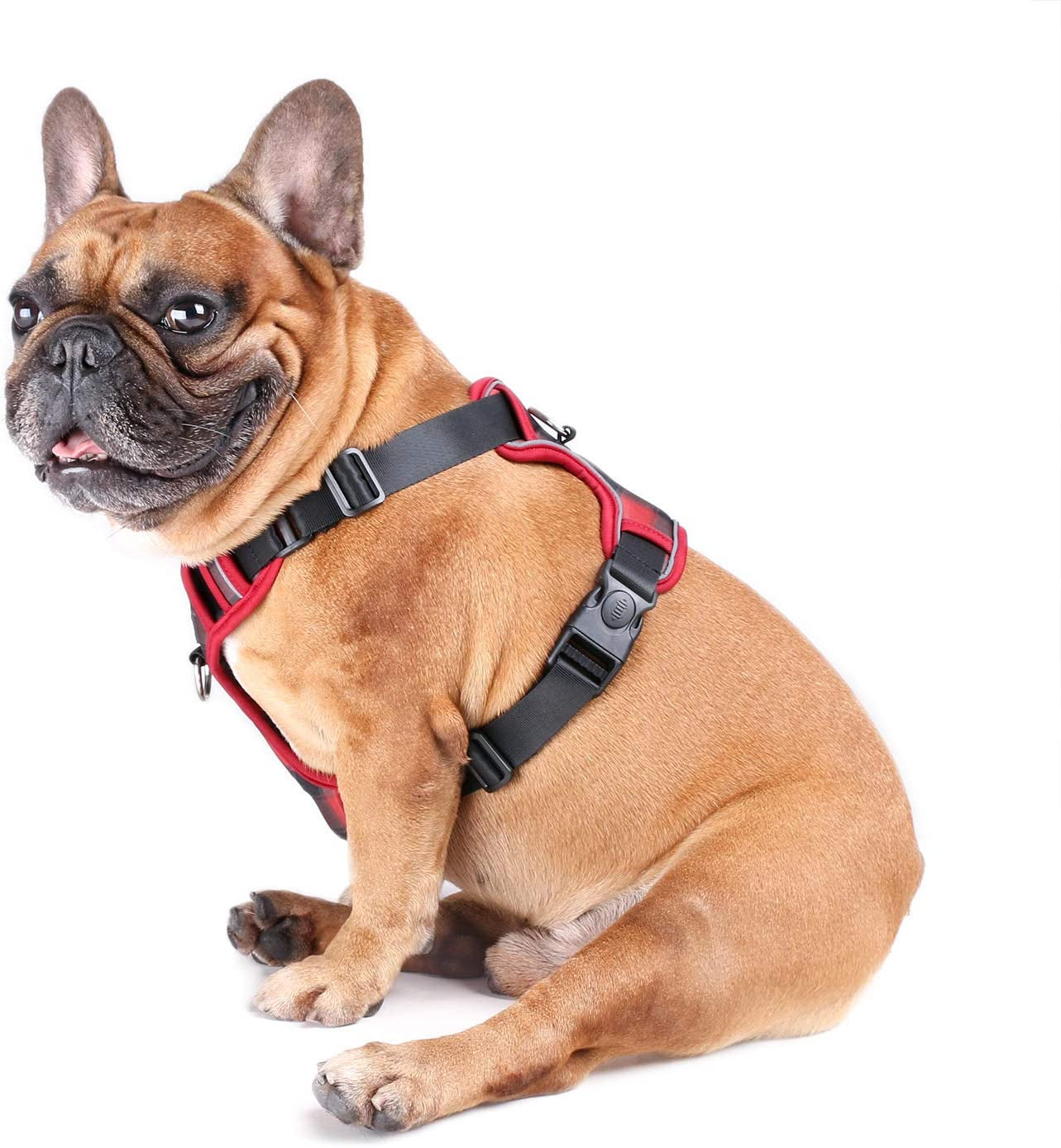 Ichoue Dog Vest Harness Soft Padded No Pull Adjustable Reflective for Small Medium Dogs - Red Grid M Animals & Pet Supplies > Pet Supplies > Dog Supplies > Dog Apparel iChoue   