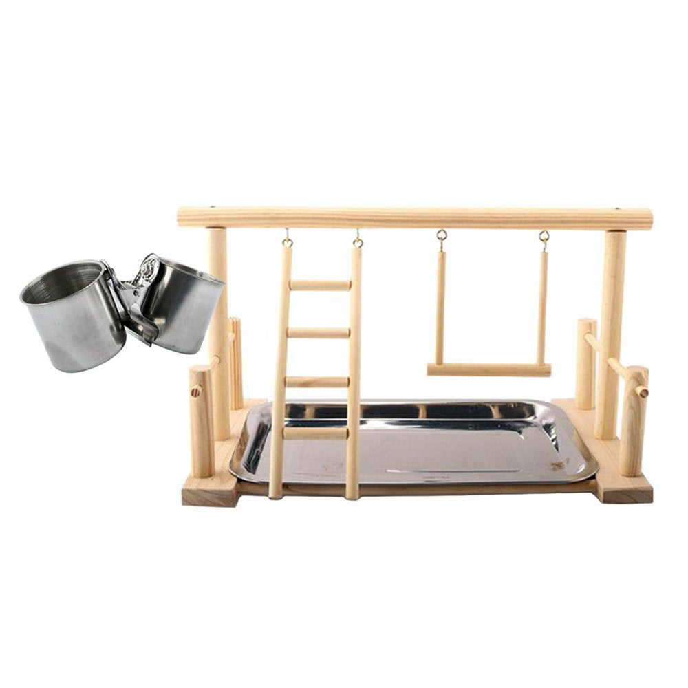 Bird Playground Wood Perch Parrots Playstand Gym Feed Cups & Tray Natural 5Cm Cups Animals & Pet Supplies > Pet Supplies > Bird Supplies > Bird Gyms & Playstands Menolana   