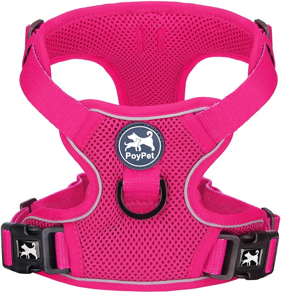 Poypet Reflective Soft Breathable Mesh Dog Harness Choke-Free Double Padded Vest with Adjustable Neck and Chest(Military Green,M) Animals & Pet Supplies > Pet Supplies > Dog Supplies > Dog Apparel PoyPet Fuchsia S 