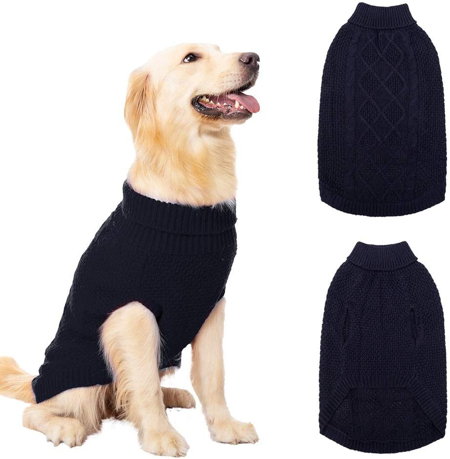 Mihachi Turtleneck Dog Sweater - Winter Coat Apparel Classic Cable Knit Clothes with Leash Hole for Cold Weather, Ideal Gift for Pet in New Year Animals & Pet Supplies > Pet Supplies > Dog Supplies > Dog Apparel Mihachi Navy Blue Medium 