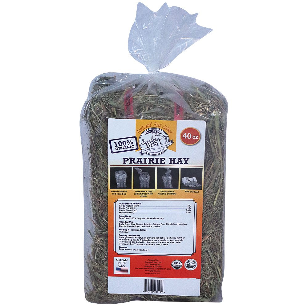 Grandpa'S Best Certified Organic Prairie Grass Hay Mini Bale for Small Animals - 40Oz Animals & Pet Supplies > Pet Supplies > Small Animal Supplies > Small Animal Food Grandpa's Best LLC   