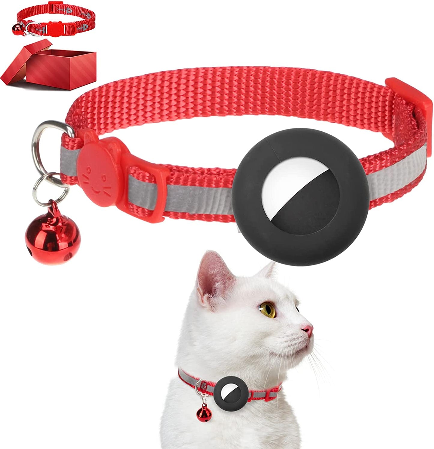 DILLYBUD Airtag Cat Collar Holder 2 Pack Reflective Air Tag Cat Collars Breakaway with Bell, Silicone Waterproof Airtag Case Compatible with Apple Airtag for Small Pets Puppy Kitten Electronics > GPS Accessories > GPS Cases DILLYBUD Red Nylon 