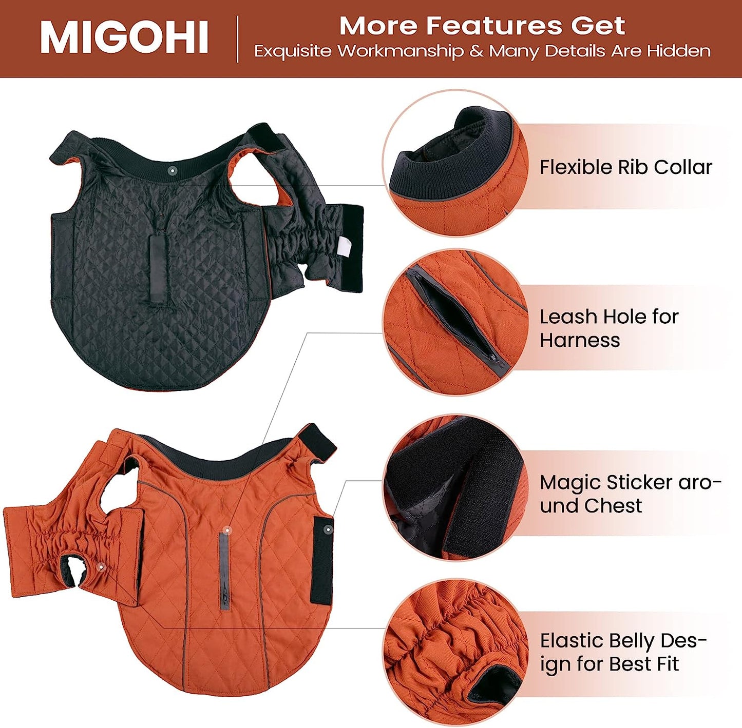 MIGOHI Medium Dog Jacket for Winter, Windproof Cold Weather Coat Cozy Vest for Small Medium Large Dogs, Warm Dog Winter Jackets Comfortable Dog Apparel with Reflective Trims, Orange M Animals & Pet Supplies > Pet Supplies > Dog Supplies > Dog Apparel MIGOHI   