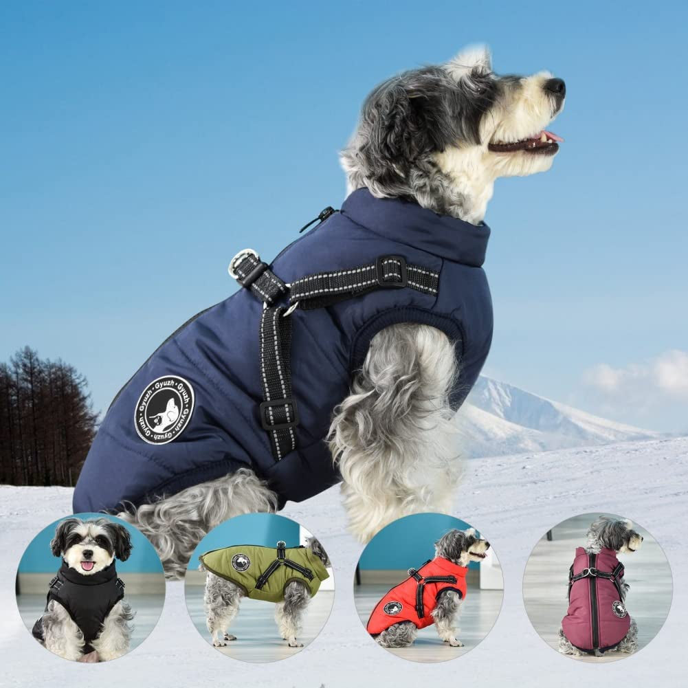 Gyuzh Dog Coat with Harness Winter Dog Coat Fleece Dog Jacket Waterproof Dog Coat Zipper Dog Jacket Puppy Coat Small Dog Clothes Dog Coat with Reflective Harness for Smal Medium Large Dogs Animals & Pet Supplies > Pet Supplies > Dog Supplies > Dog Apparel Gyuzh   