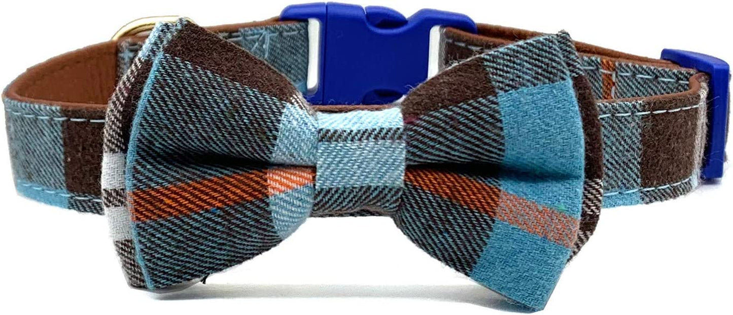 LYSA Dog and Cat Collars ,Detachable Adjustable Bow Tie Collar, British Style Plaid Bowtie--Quality PU Leather and Durable Polyester--Plastic Buckle Light (M, Greenplaid) Animals & Pet Supplies > Pet Supplies > Dog Supplies > Dog Apparel LYSA Light Blue&Brown S 