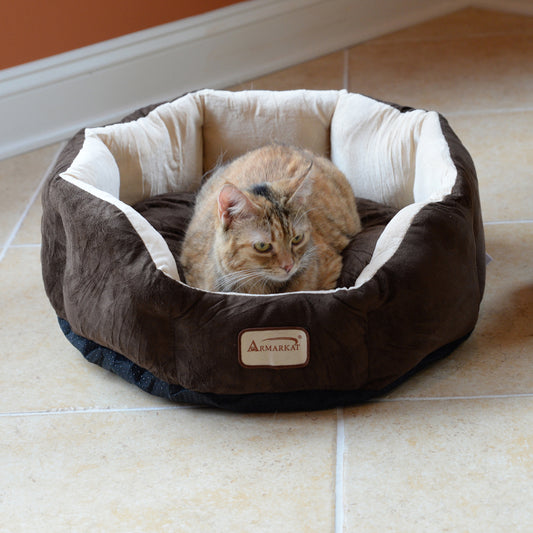 Armarkat Covered Pet Cat Bed, Mocha & Beige