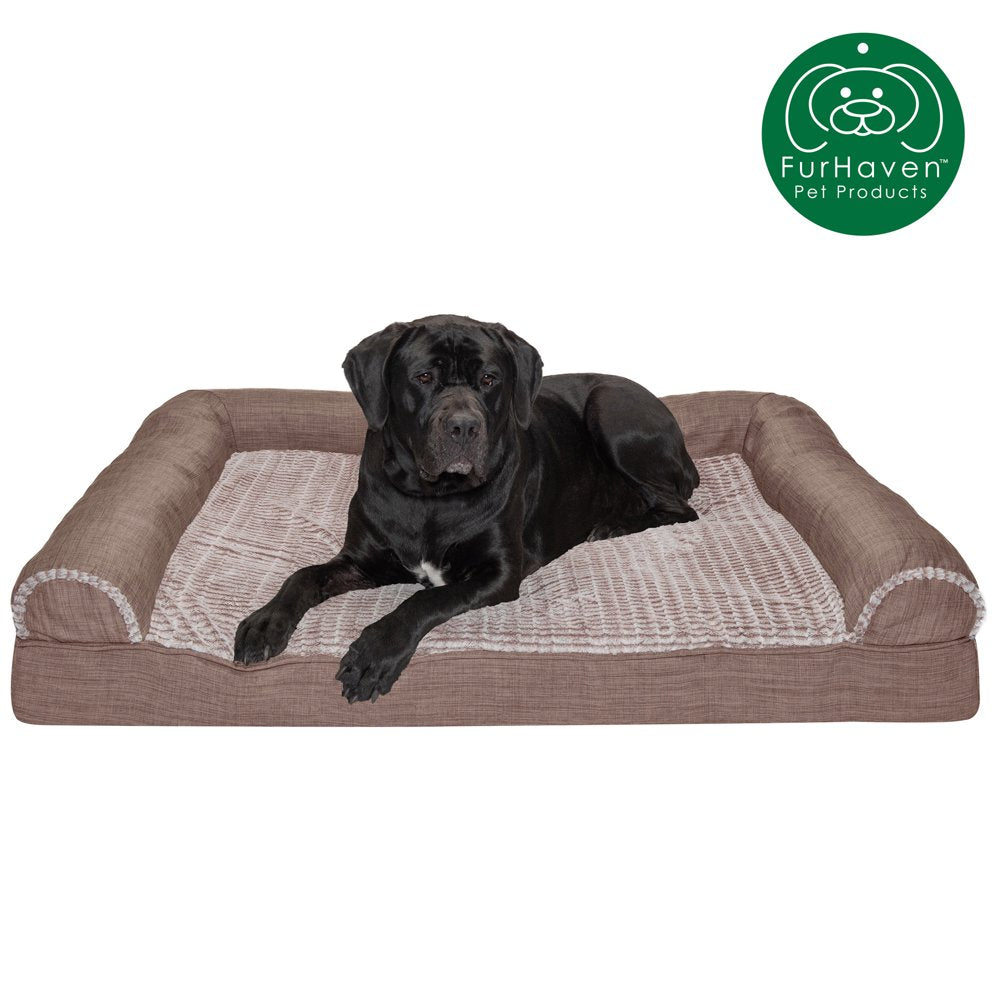 Furhaven Pet Products | Memory Foam Luxe Fur & Performance Linen Sofa-Style Couch Pet Bed for Dogs & Cats, Charcoal, Jumbo Plus Animals & Pet Supplies > Pet Supplies > Cat Supplies > Cat Beds FurHaven Pet Cooling Gel Foam Jumbo Plus Woodsmoke