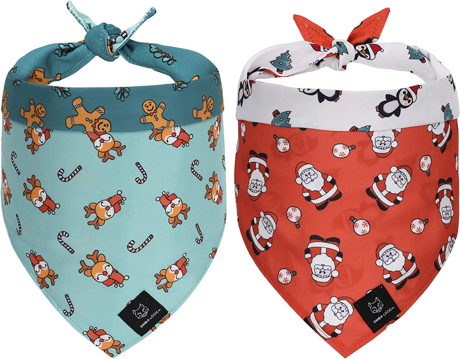 SHIBA LOGIC Christmas Dog Bandanas Pack of 2 - Xlarge - Reversible Dog Scarf Pet Bandana Puppy Bandana for Small Medium and Large Sized Girl and Boy Dogs - Holiday Themed Dog Apparel Accessories Animals & Pet Supplies > Pet Supplies > Dog Supplies > Dog Apparel Shiba Logic Christmas X-Large 