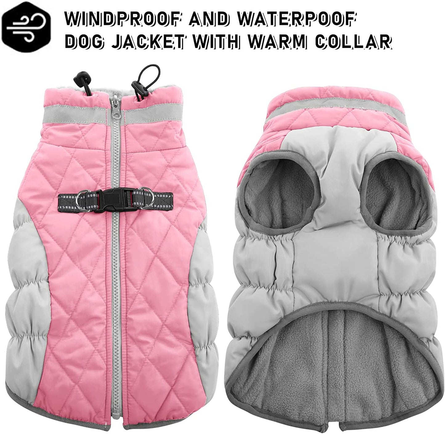 AOFITEE Winter Dog Coat Warm Fleece Dog Jacket for Cold Weather, Reflective Zip up Puppy Dog Snowproof Vest with Leash Ring, Outdoor Pet Sweater Snowsuit Apparel for Small Medium Large Dogs, Pink S Animals & Pet Supplies > Pet Supplies > Dog Supplies > Dog Apparel AOFITEE   