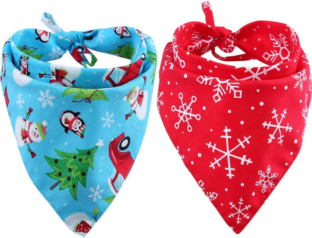 2 Pack Christmas Dog Bandana Reversible Triangle Bibs Scarf Accessories for Dogs Cats Pets Animals Animals & Pet Supplies > Pet Supplies > Dog Supplies > Dog Apparel KZHAREEN Pattern 3 Large 