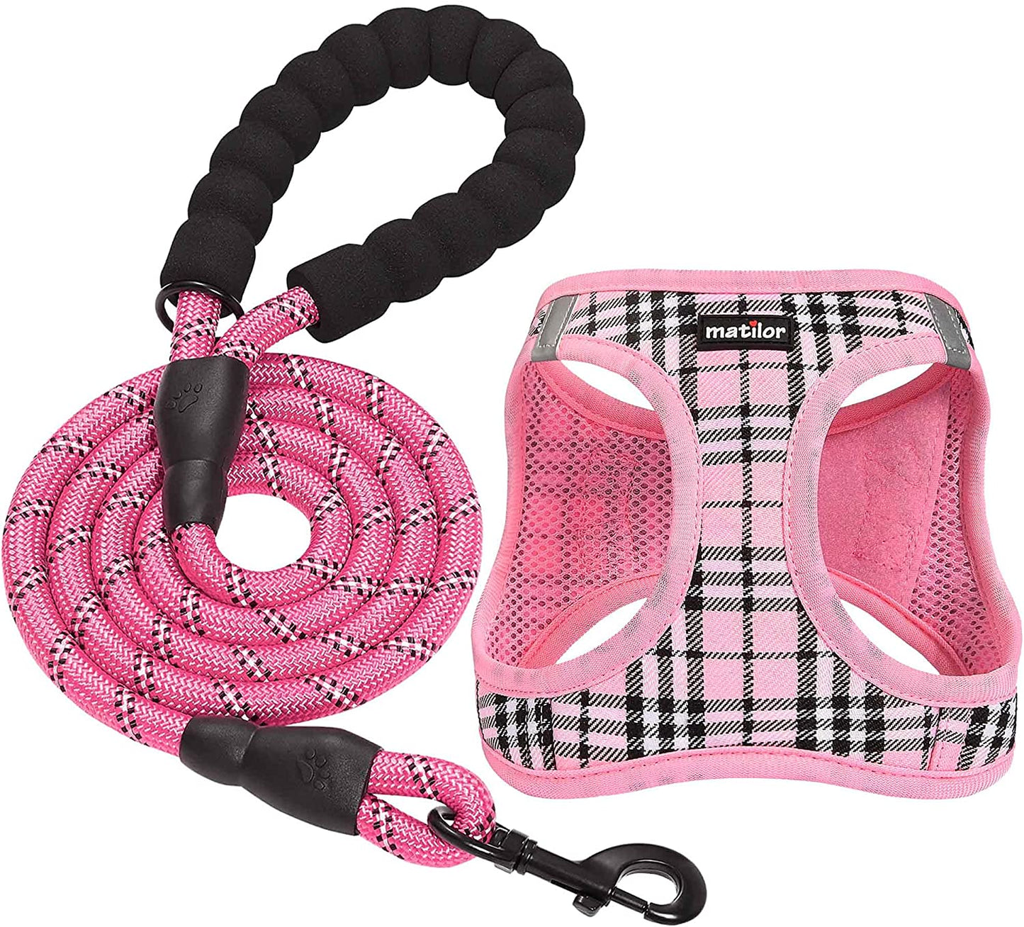 Matilor Dog Harness Step-In Breathable Puppy Cat Dog Vest Harnesses for Small Medium Dogs Animals & Pet Supplies > Pet Supplies > Dog Supplies > Dog Apparel matilor Pink Plaid L (Chest 17''-20'', Weight 14-19 lb) 