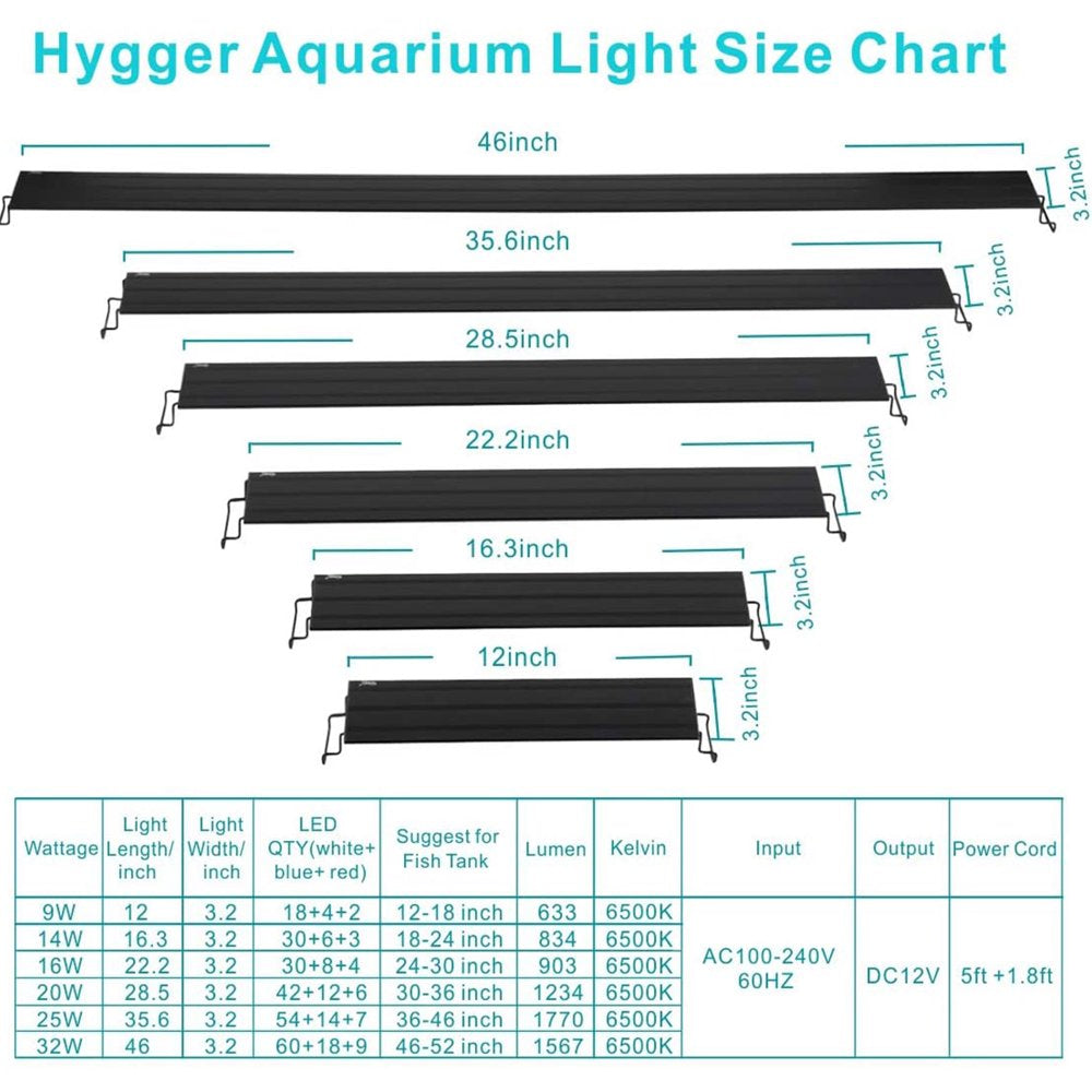 Hygger Aquarium Light for 18-24 Inch Fish Tank Freshwater Planted, 14W Full Spectrum LED Fish Tank Light with Adjustable Brackets, White Blue Red Leds, Timer Brightness Adjustable Animals & Pet Supplies > Pet Supplies > Fish Supplies > Aquarium Lighting Hygger   