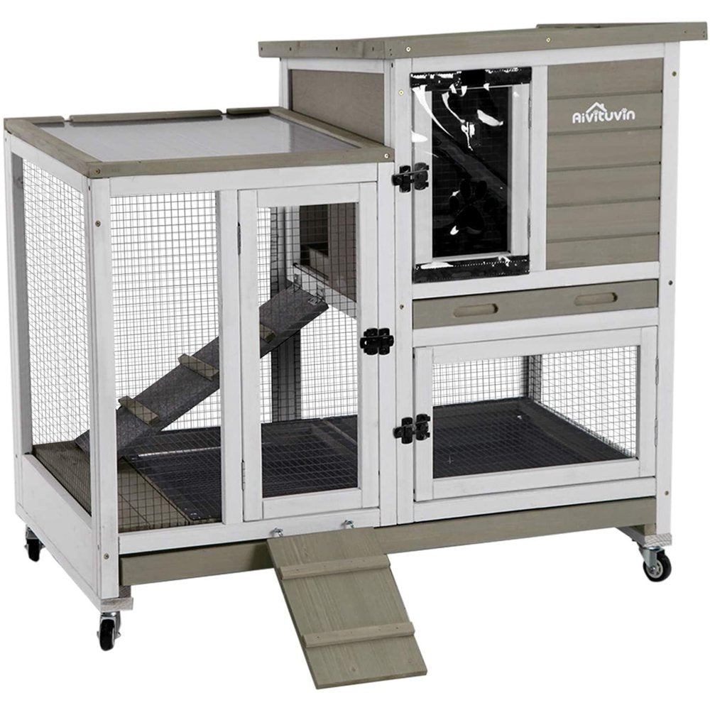 Morgete Wooden Rabbit Hutch with Two Slide Tray Outdoor Bunny Cage Indoor Guinea Pig Habitat Pet House for Small Animals - Mocca Animals & Pet Supplies > Pet Supplies > Small Animal Supplies > Small Animal Habitats & Cages Morgete Inc Mocca  