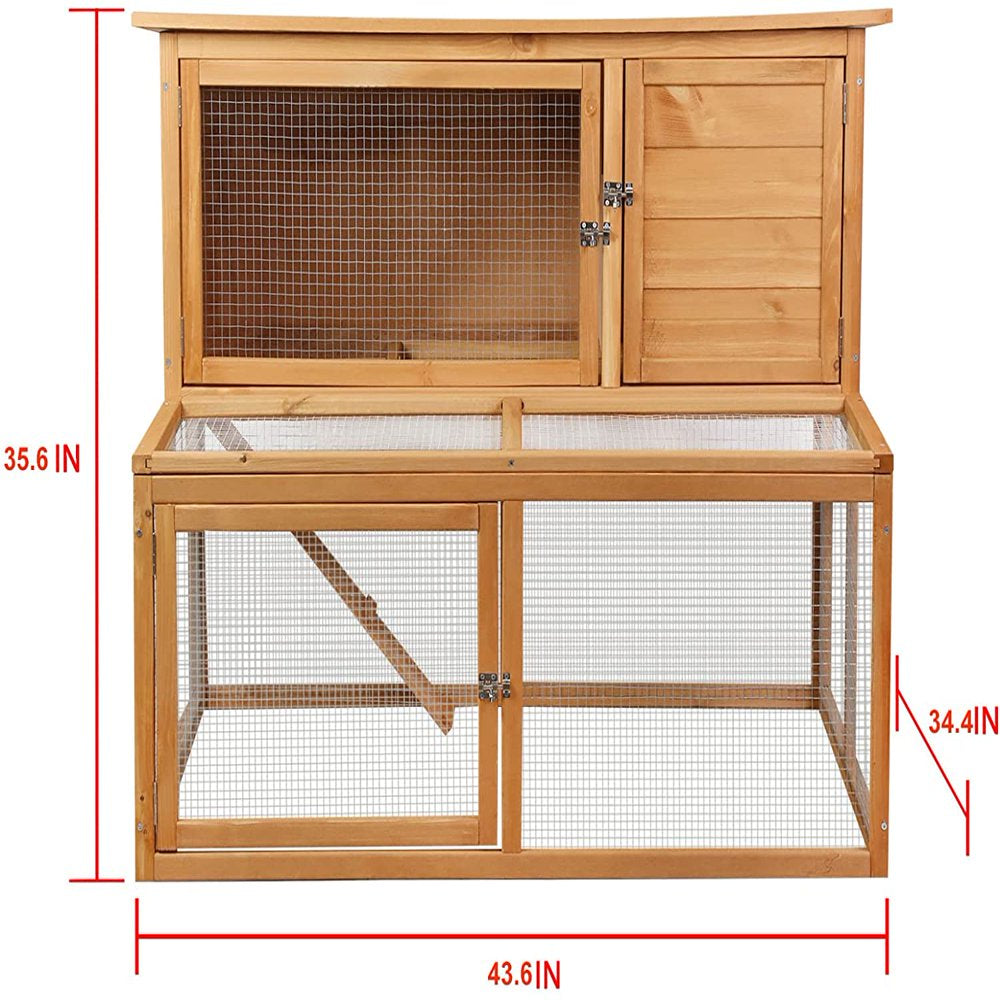 Magshion 43.6" L 2 Story Wooden Rabbit Hutch Water Resistant Openable Roof, Pull Out Tray,4 Door Safety Locking, Run Ramp, Bunny Cage, Rabbit House, Guinea, Chicken, Small Animals Habitat