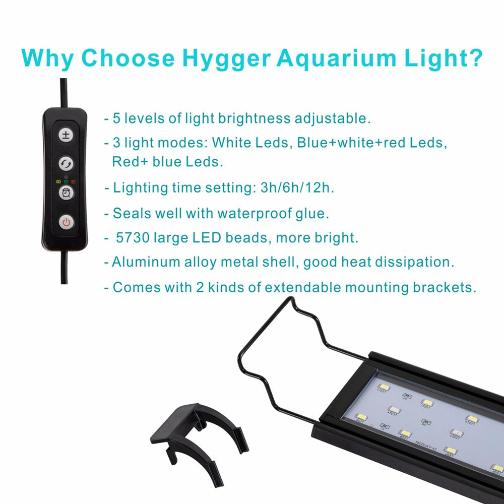 Hygger Aquarium Light for 18-24 Inch Fish Tank Freshwater Planted, 14W Full Spectrum LED Fish Tank Light with Adjustable Brackets, White Blue Red Leds, Timer Brightness Adjustable Animals & Pet Supplies > Pet Supplies > Fish Supplies > Aquarium Lighting Hygger   