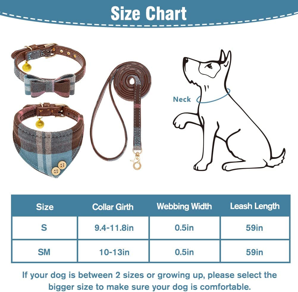 EXPAWLORER Dog Collar and Leash Set - Classic Plaid Dog Bow Tie and Dog Bandana Collar with Bell, Dog Leash Tangle Free, Adjustable Collars for Small Medium Large Dogs Cats, Holiday Ideal Gift Animals & Pet Supplies > Pet Supplies > Dog Supplies > Dog Apparel EXPAWLORER   