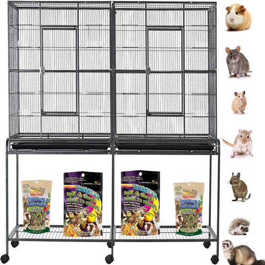Double EXTRA LARGE 4-Level Center Divider Small Animal Critter Habitat Hamster House Guinea Pig Home Mouse Rats Rolling Cage Tight 1/2-Inch Wire Spacing for Ferret Chinchilla Sugar Glider Mice Gerbil
