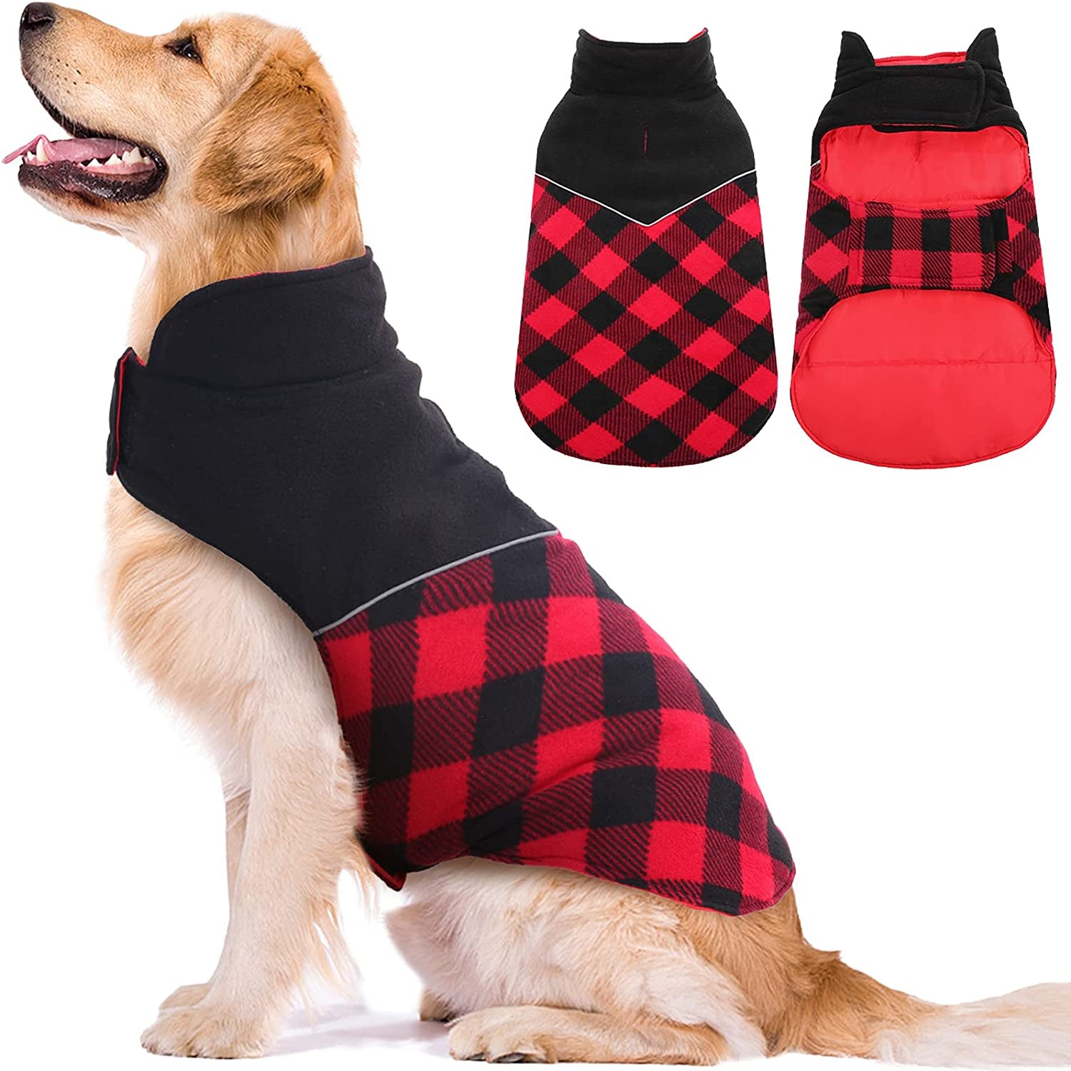 Kuoser Dog Winter Coat, Reversible Cold Weather Dog Jacket, Soft Warm Plaid Dog Coats, Puppy Waterproof Thickened Vest Windproof Outdoor Apparel for Small Medium and Large Dogs Animals & Pet Supplies > Pet Supplies > Dog Supplies > Dog Apparel Kuoser Red XXX-Large (Pack of 1) 