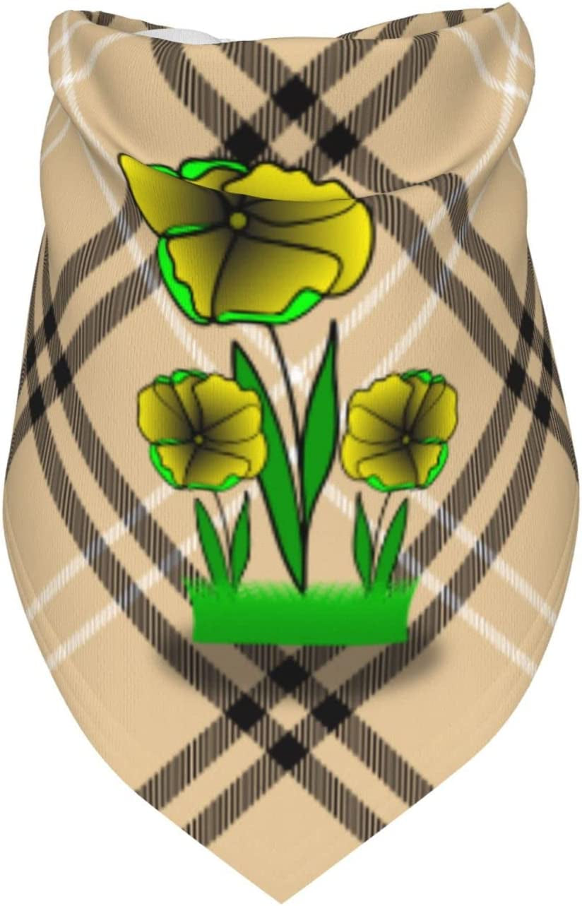 Yellow Flower Green Leaves with Pet Dog and Cat Decorative Triangle Scarf,Dog Bandana,Breathable and Stain Resistant. Animals & Pet Supplies > Pet Supplies > Dog Supplies > Dog Apparel ZALTAS   