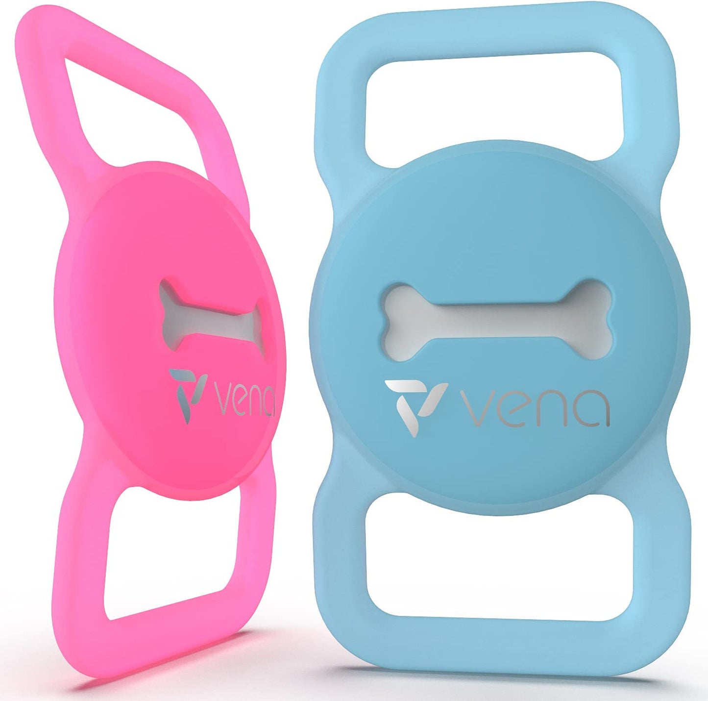 Vena Glow in the Dark Anti-Scratch Silicone Case Compatible with Apple Airtag for Dog Cat Pet Collar (2 Packs), Protective Airtag GPS Holder for Pet Loop Collar and Backpack (Light Blue / Pink)