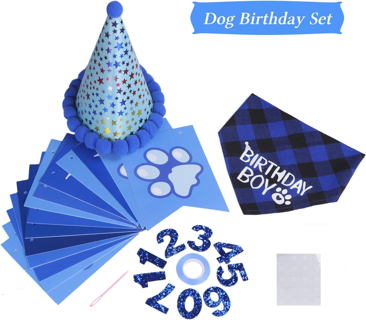 STMK Dog Birthday Party Set, Dog Birthday Bandana Triangle Scarf with Cute Dog Birthday Number Hat Dog Birthday Banner for Dog Birthday Party Supplies Animals & Pet Supplies > Pet Supplies > Dog Supplies > Dog Apparel STMK   