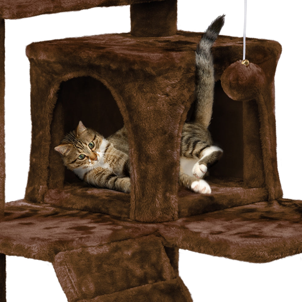 Easyfashion Pet Play Palace 54.5" Cat Tree Scratcher Condo Furniture, Brown