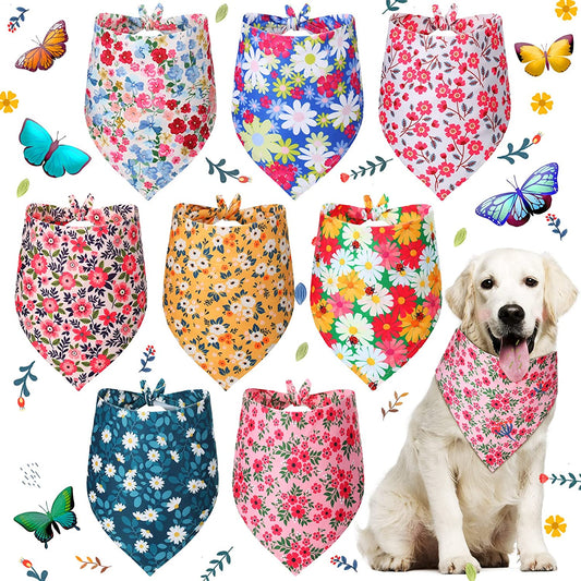 8 Pieces Summer Dog Bandanas Flower Print Reversible Triangle Bibs Floral Puppy Scarf Kerchief Accessories for Dogs Cats Pets (Cute Flower Patterns,Xl) Animals & Pet Supplies > Pet Supplies > Dog Supplies > Dog Apparel Weewooday Cute Flower Patterns XL 