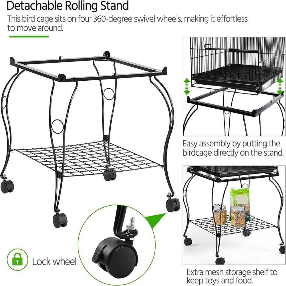 Hisevxus 57-Inch Rolling Open Top Roof Bird Cage for Mid-Sized Parrots Cockatiels Caique Quaker Monk Indian Ring Neck Green Cheek Conure Middle Bird Cage with Detachable Stand Animals & Pet Supplies > Pet Supplies > Bird Supplies > Bird Cages & Stands hisevxus   